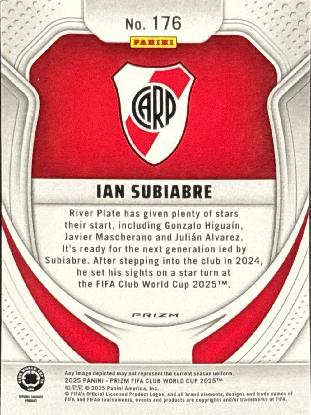 Panini Prizm Ian Subiabre Rookie Soccer Card